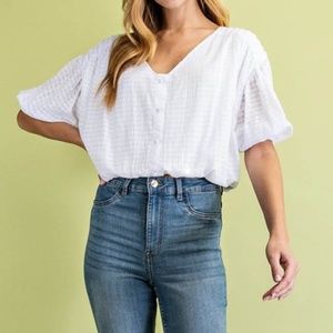 White Faux Button Top NWT